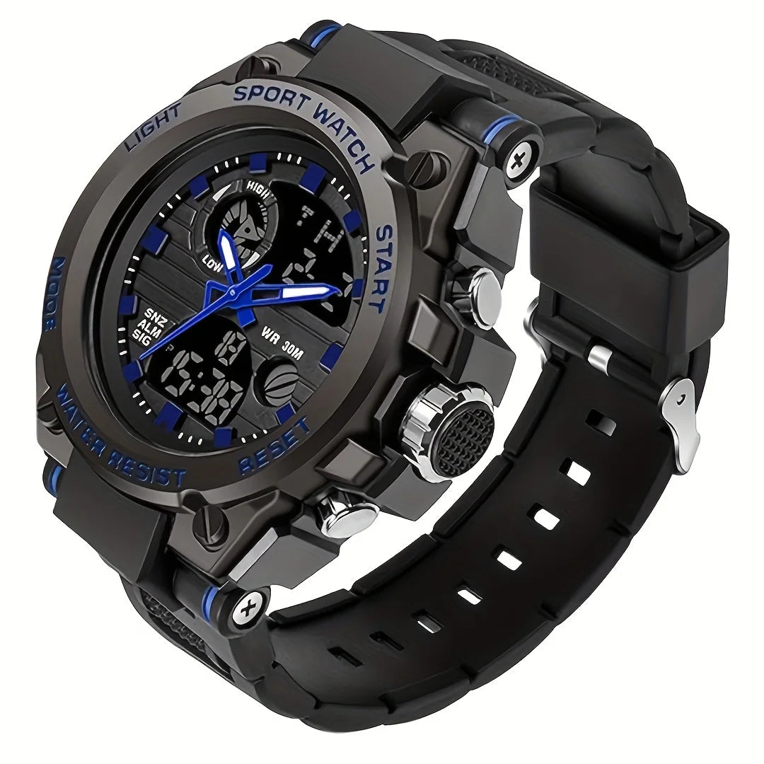 Men Outdoor Tough LED Digital Stopwatch Dual Display Watch