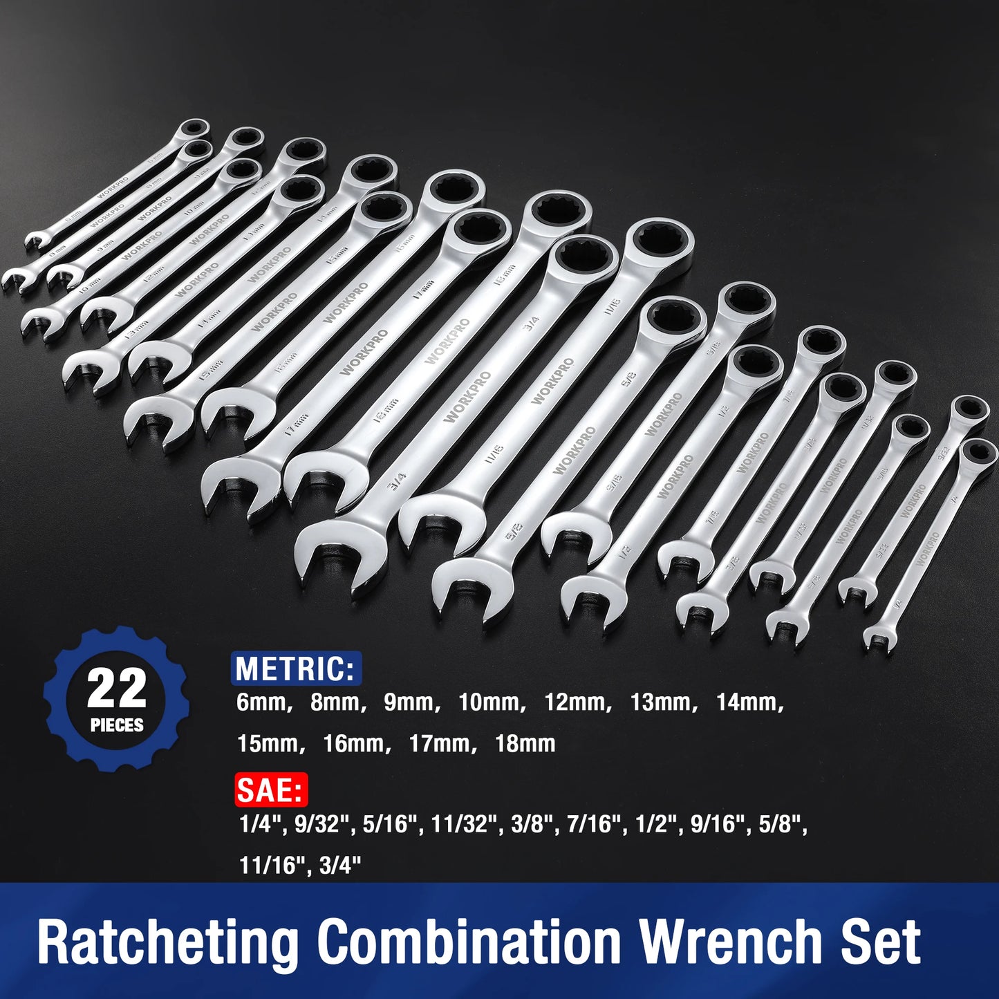 WORKPRO 23pc Ratcheting Wrench Set With Box Tool Kit