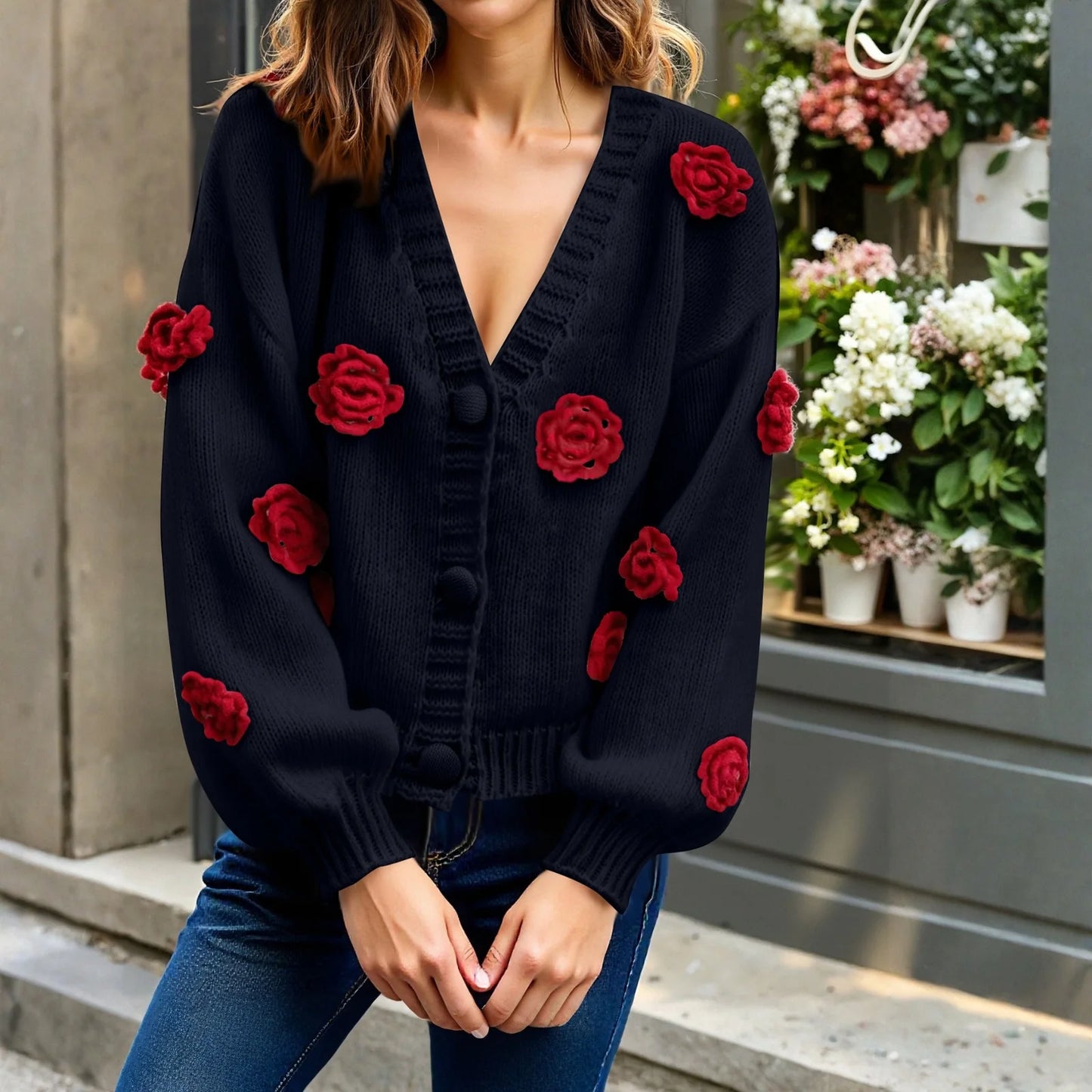 Fall Women Fashionable Long Sleeve Button Top Sweater