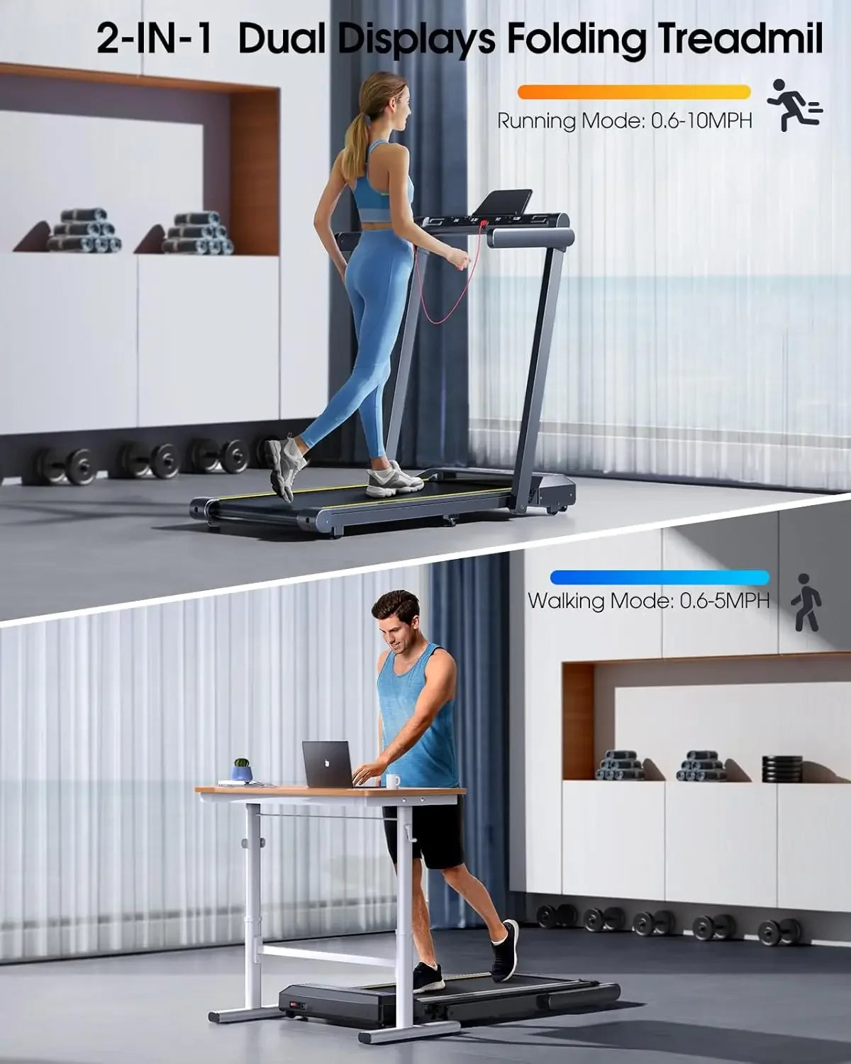 Walking Pad Treadmill with 12% Incline, 4 in 1 Folding Treadmill for Home/Office with Handle Bar, 2.5HP Under Desk Treadmills