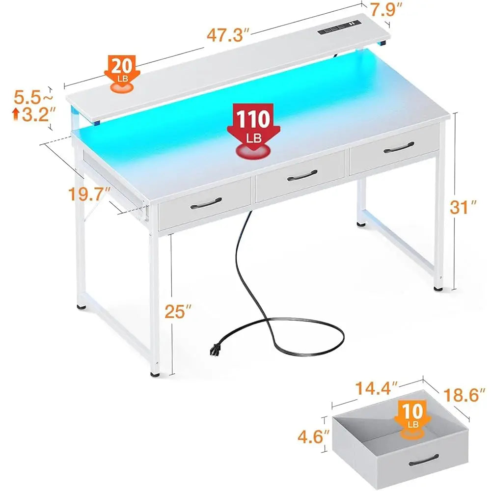 Hign-concerned Computer Desk With USB Ports And Led Lights