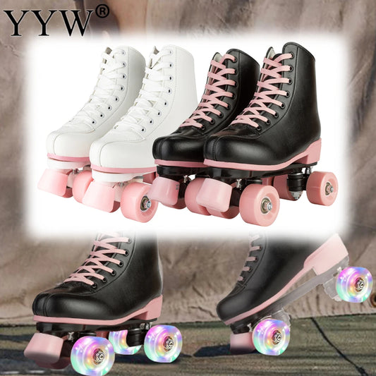 YYW Kids Double Row Roller Skates Quad Wheels Flashing