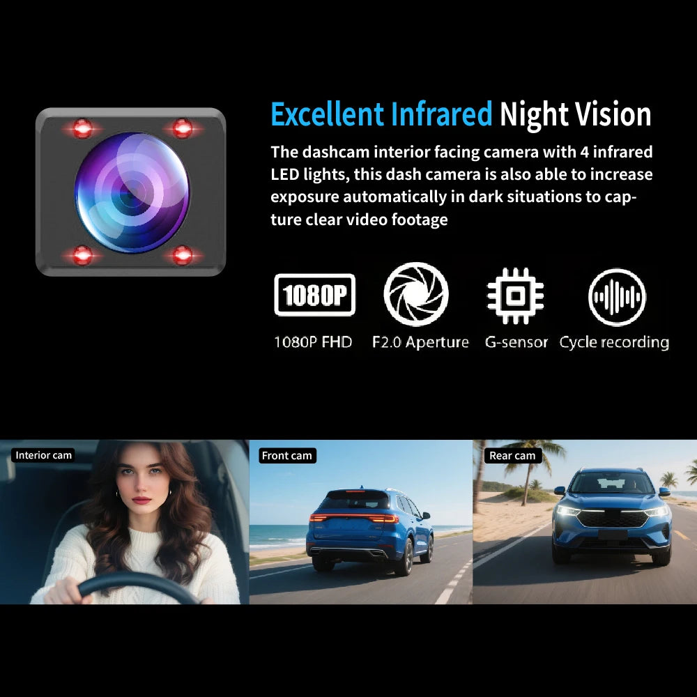CAICYTO WiFi Dash Cam 3 Lens 1080P Front Rear Video