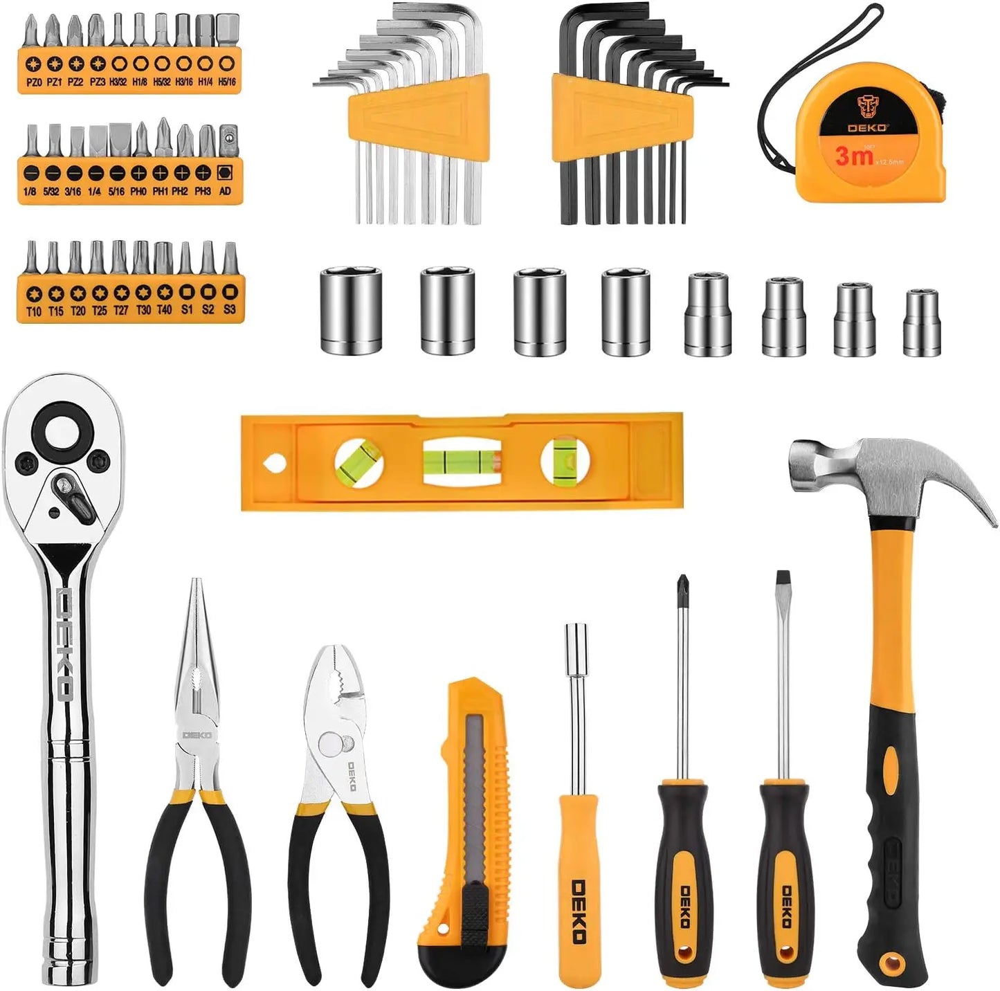 DEKODIY 65 Piece Tool Set General Household Hand Tool Kit
