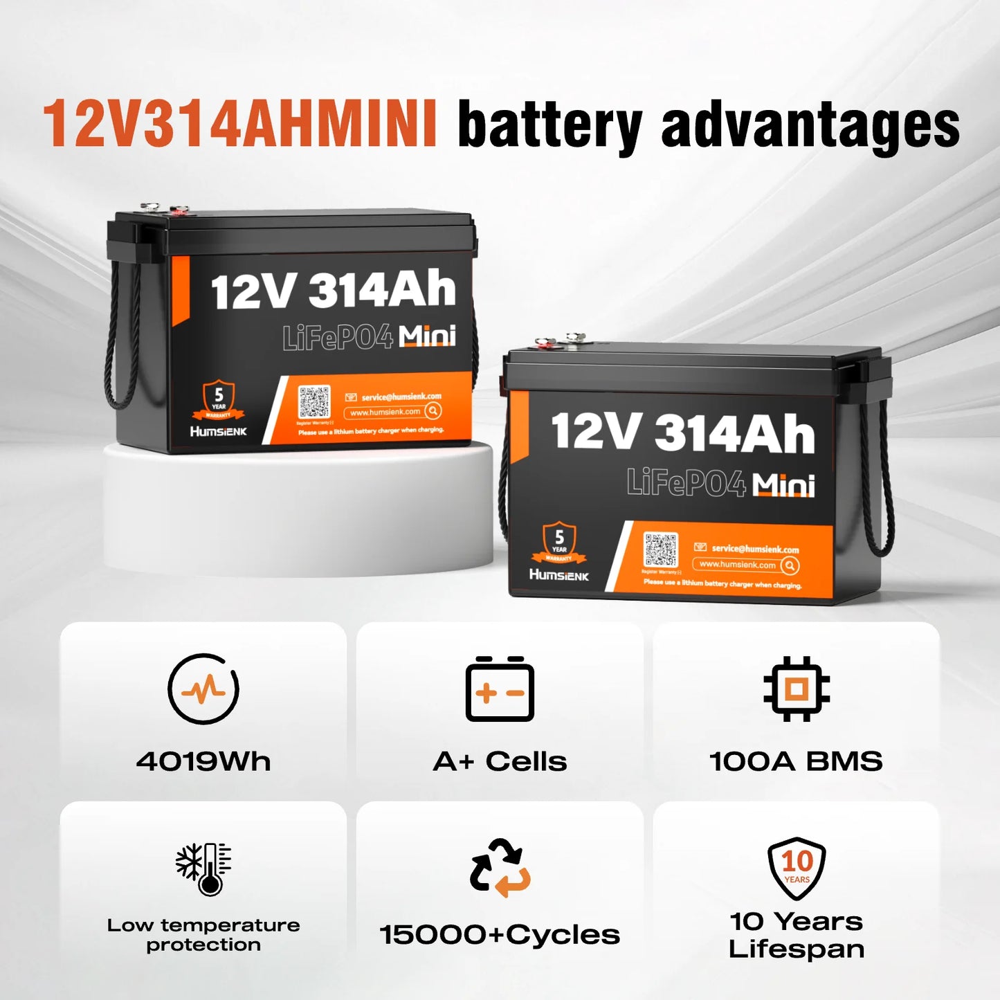 Humsienk 12V 314Ah LiFePO4 Battery 100A BMS For RV