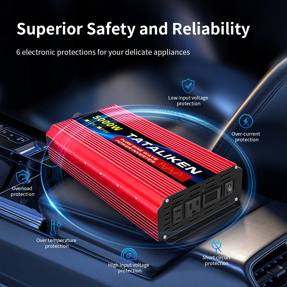 TATALIKEN US Socket 12V To 110V Pure Sine Wave Inverter