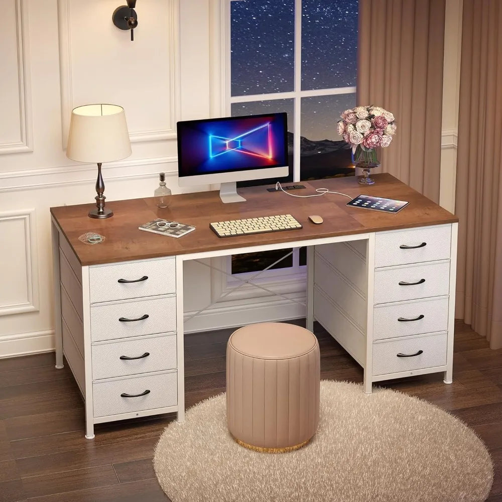 Color Computer Desk With 8 Drawers And Power Outlets