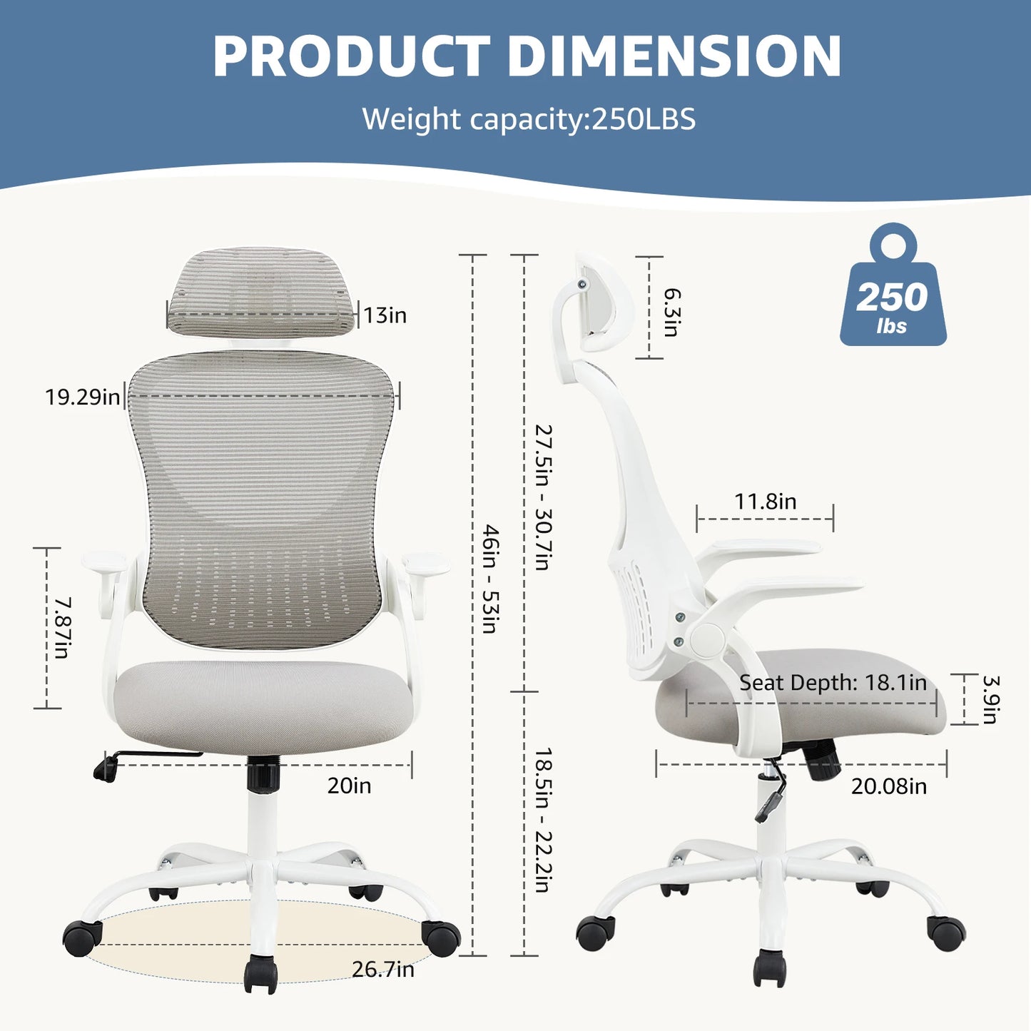 JHKErgonomics Mesh Ergonomic Chair With Adjustable Height