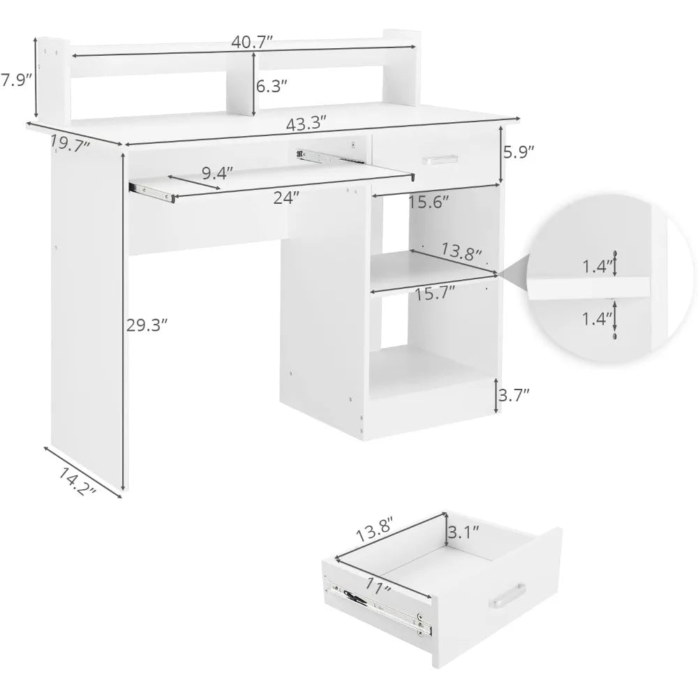 Wooden Laptop Desk With Drawer And Keyboard Tray Office