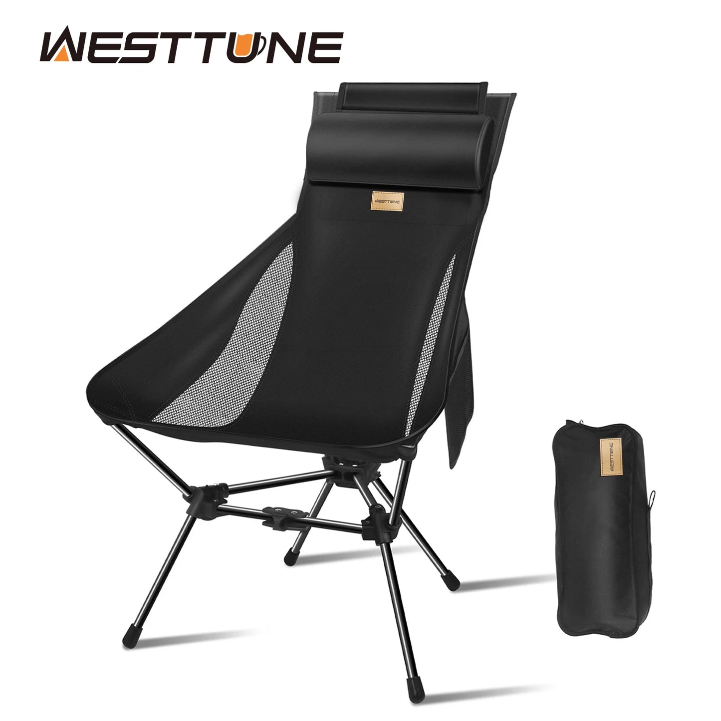 WestTune Outdoor Folding Chair With Headrest Storage Bag