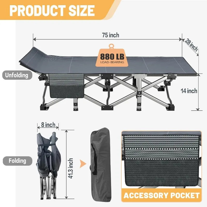 DoCred Folding Camping Cot With Mattress 2 Pack For Adults