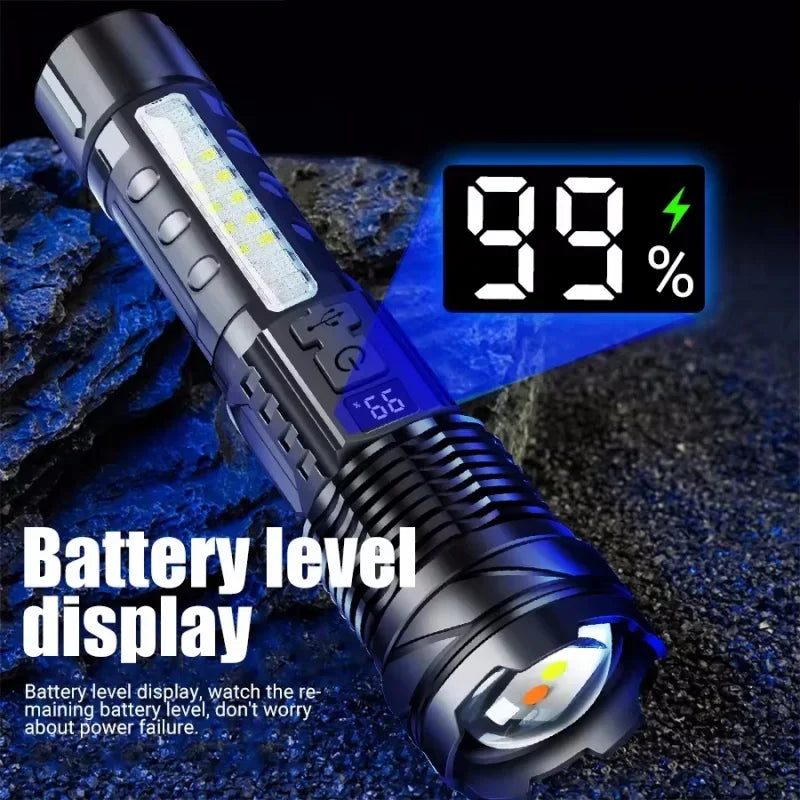 XHP70 LED Torch 18650 Waterproof Side Light Zoom 7 Modes