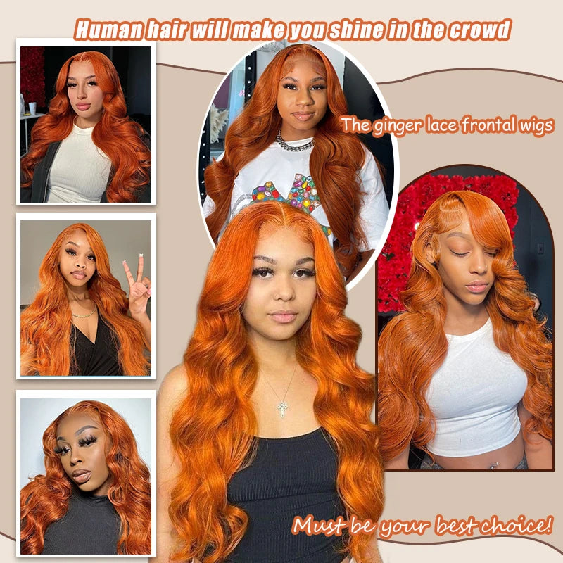 Gealurt Ginger Orange Lace Front Wig Human Hair 200 Density