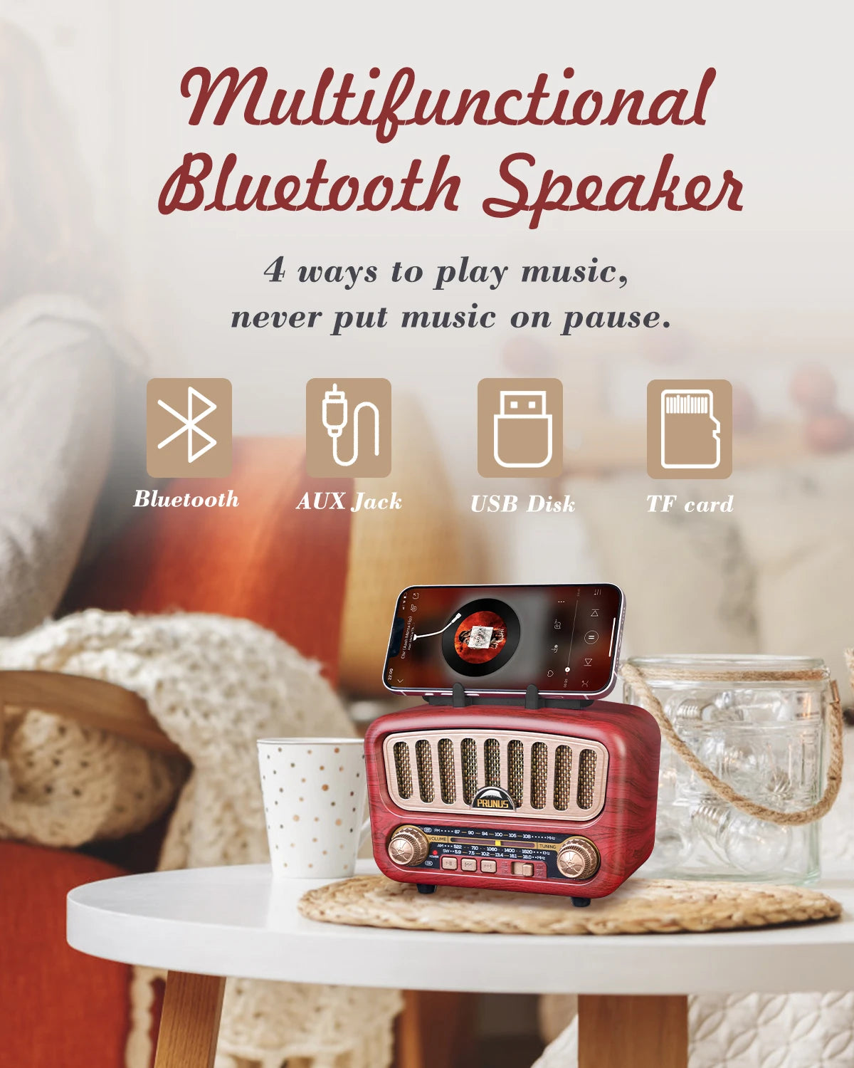 J180 Retro Radio Bluetooth Speaker AM FM SW TF USB