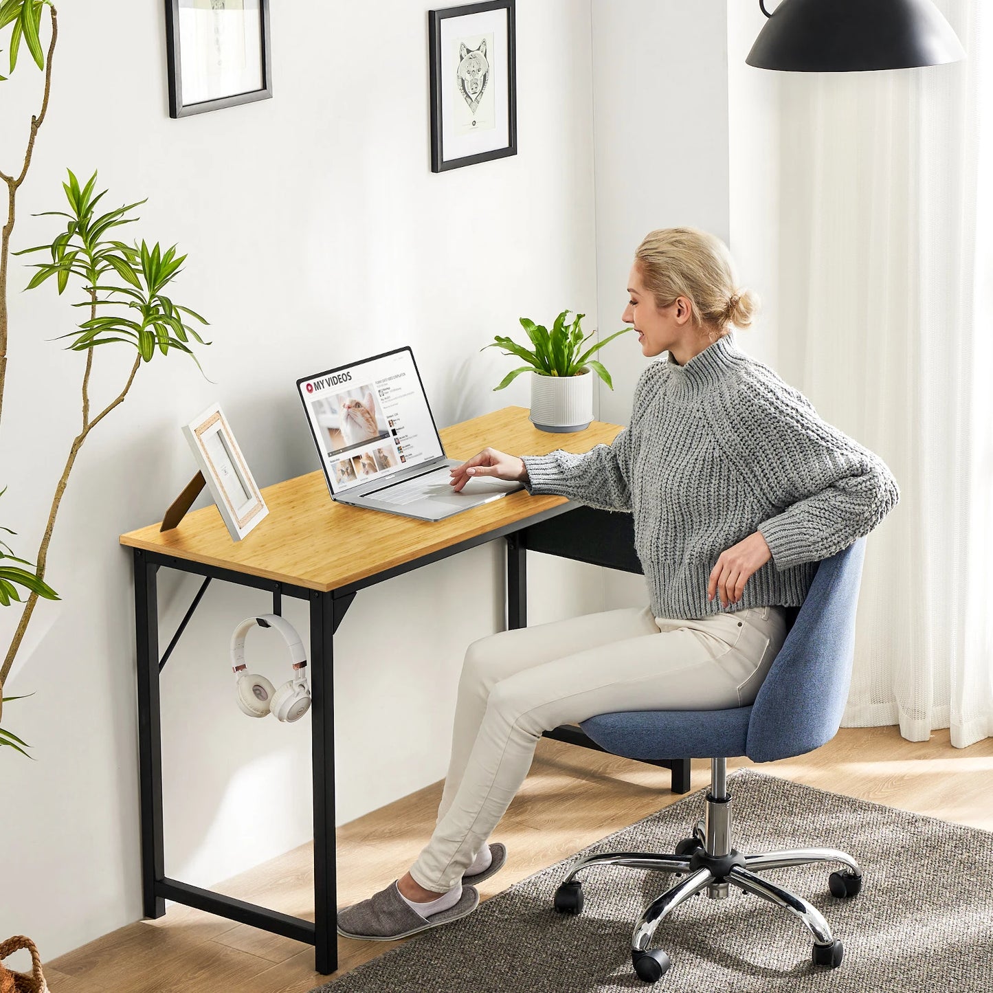 JHK Computer Desk With Side Storage And Headphone Hook