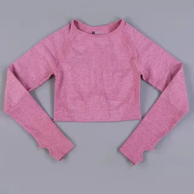 Long Sleeve Gym Crop Top Sports Yoga Top Women Seamless T-Shirts Fitness Crop Top Sport Active Wear Workout Athletic Shirts