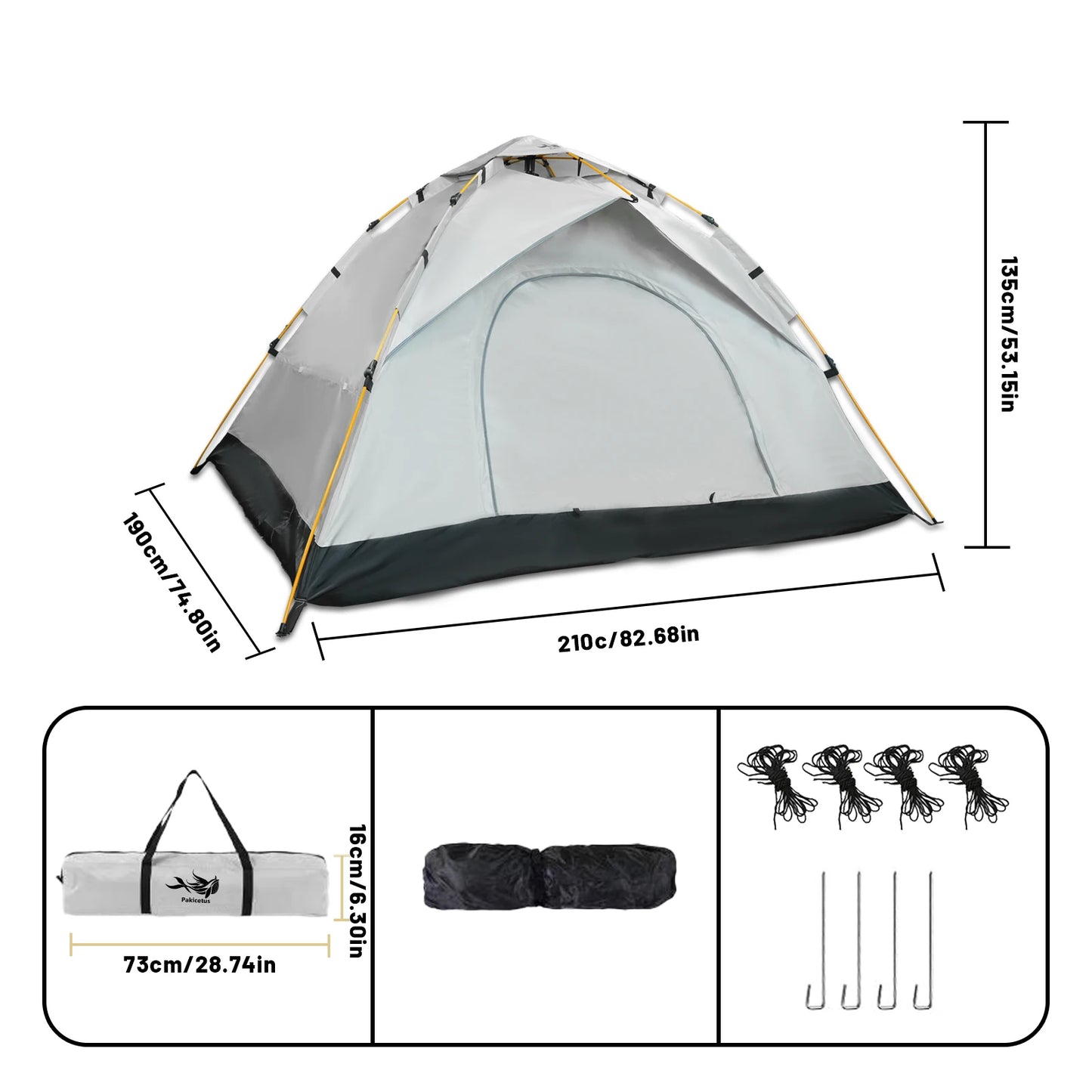 Pakicetus Windproof Camping Tent Easy Setup for Two to Four