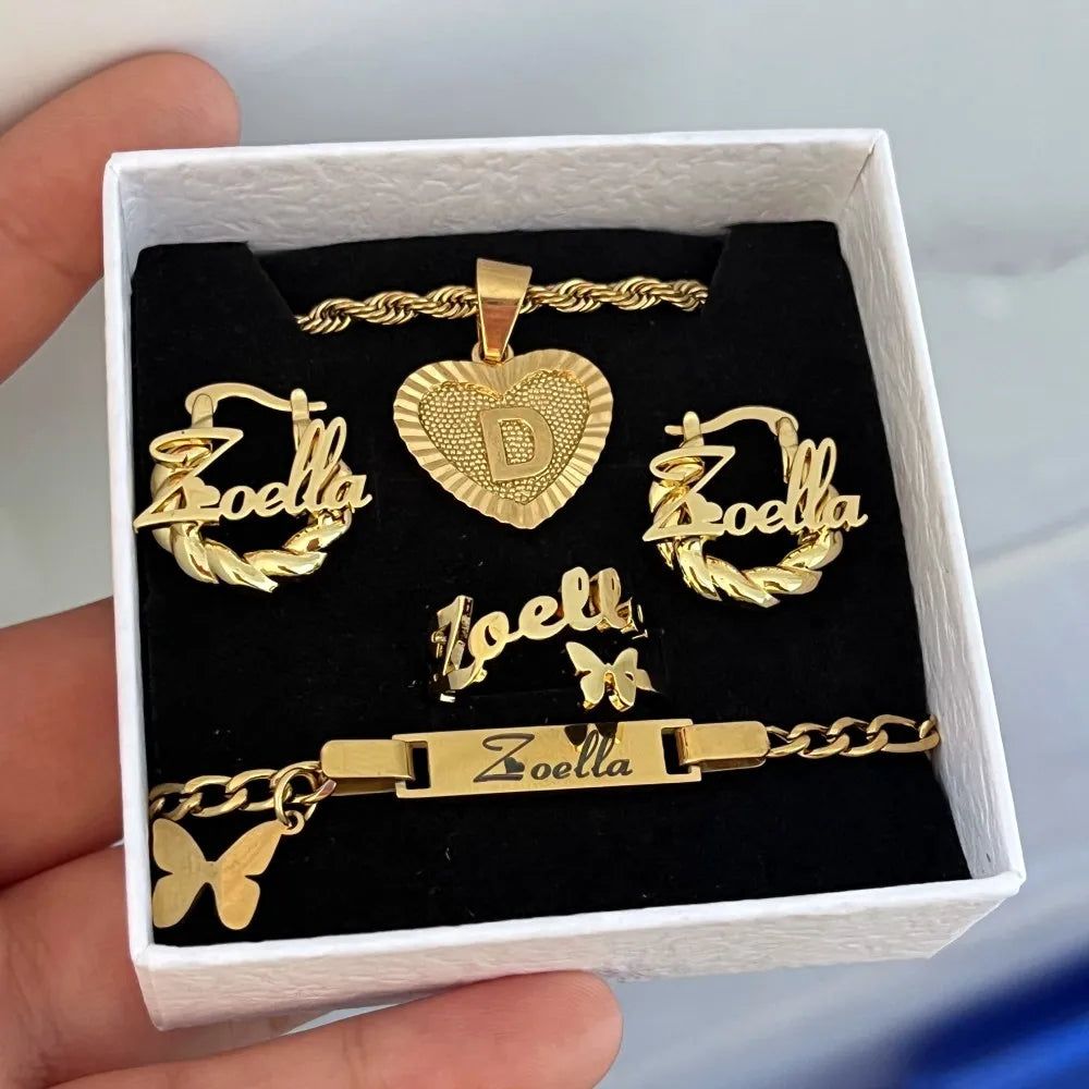 DUOYING Custom Butterfly Charms Bracelet Set 4 Piece Initial Letters