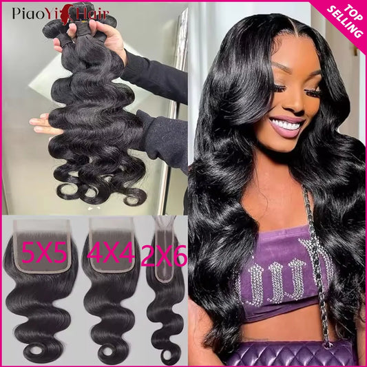 Piaoyi Body Wave Remy Hair Bundles With Closures Premium
