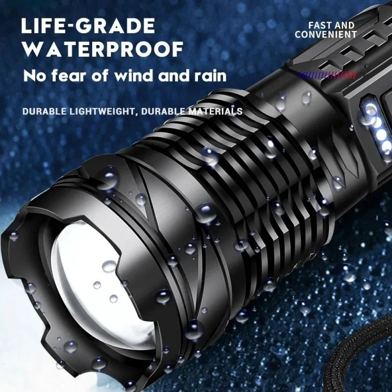 XHP70 LED Torch 18650 Waterproof Side Light Zoom 7 Modes