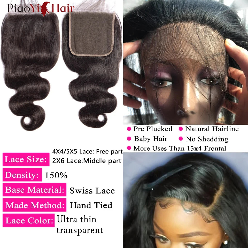 Piaoyi Body Wave Remy Hair Bundles With Closures Premium