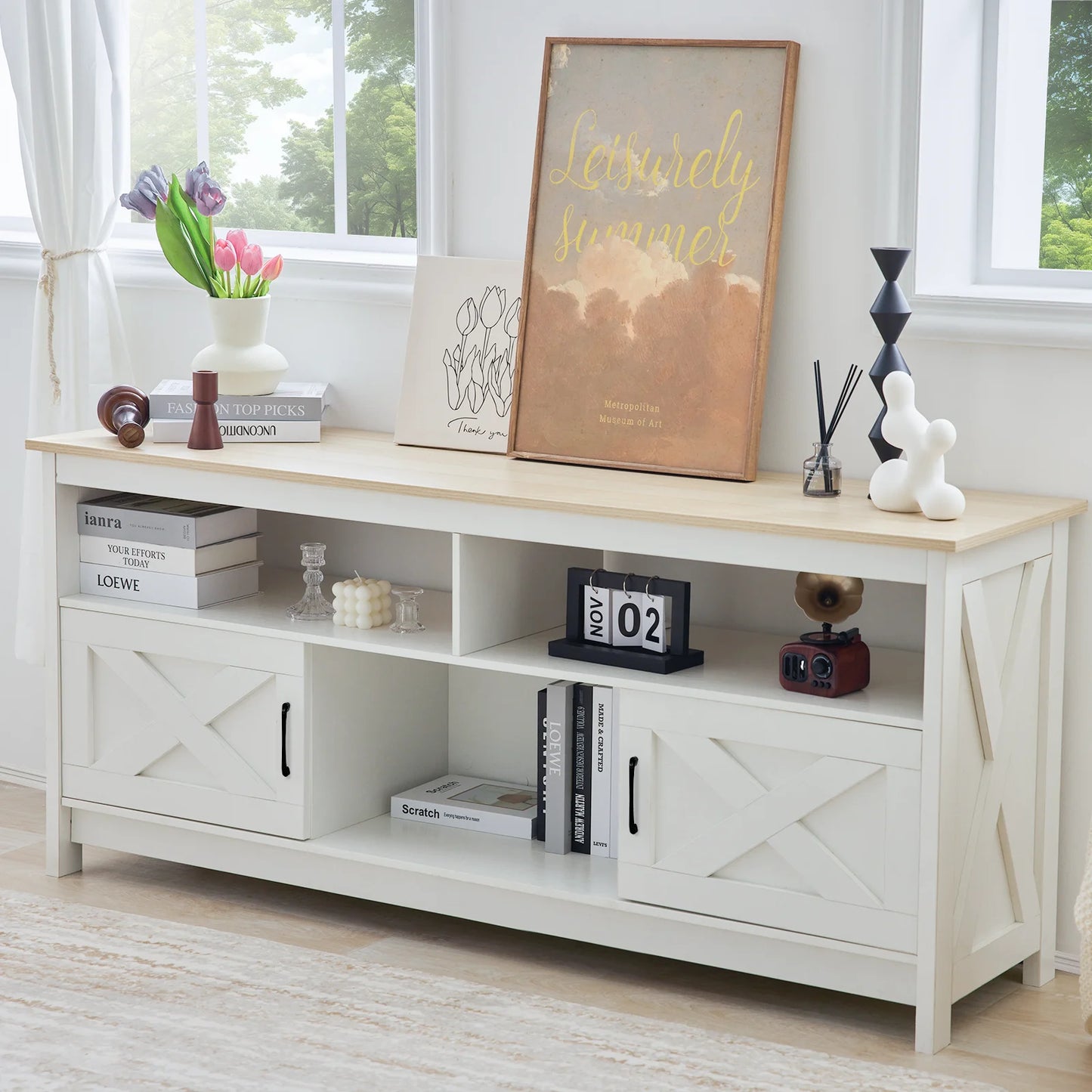 REDLIFE TV Stand With Power Outlet And Open Shelves