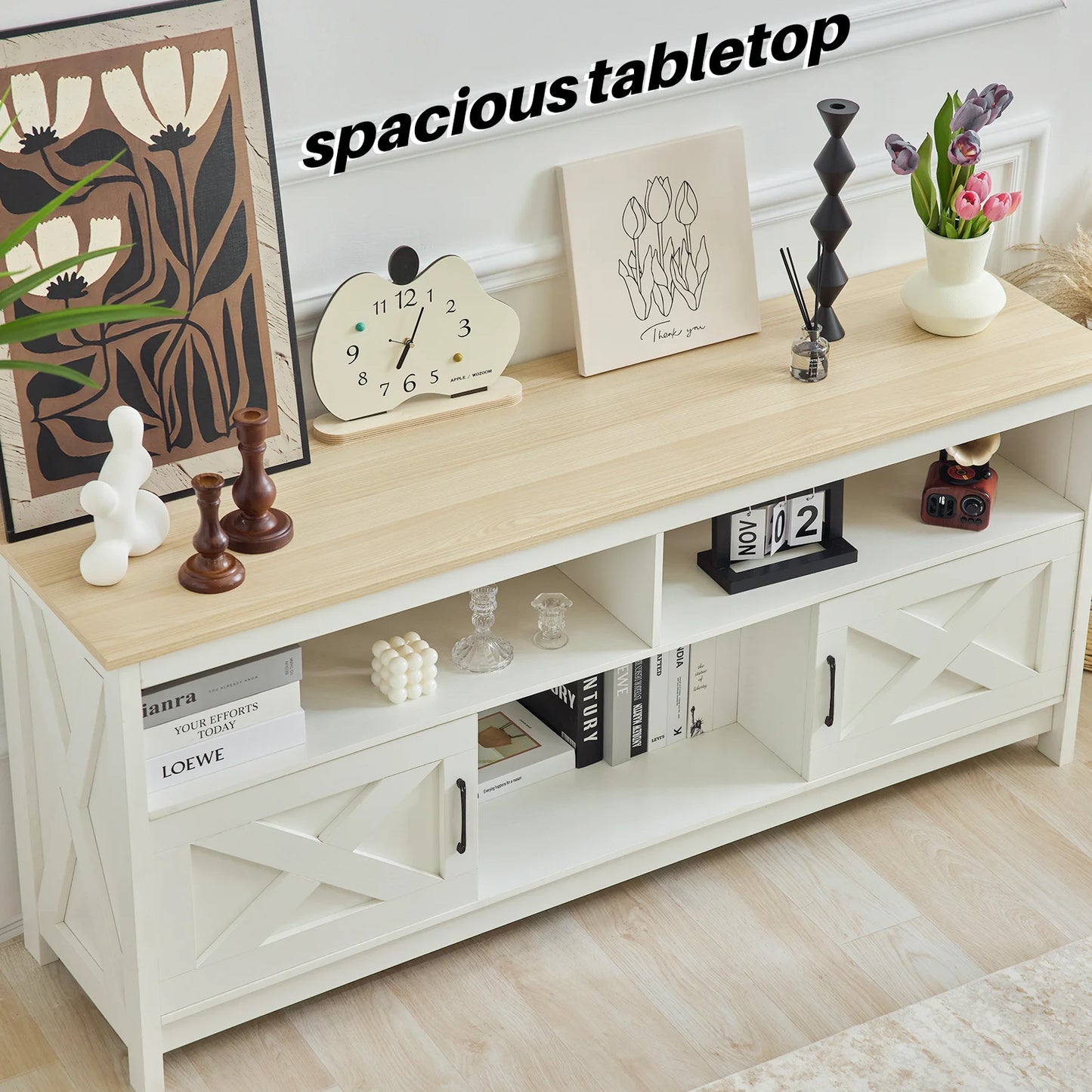 REDLIFE TV Stand With Power Outlet And Open Shelves