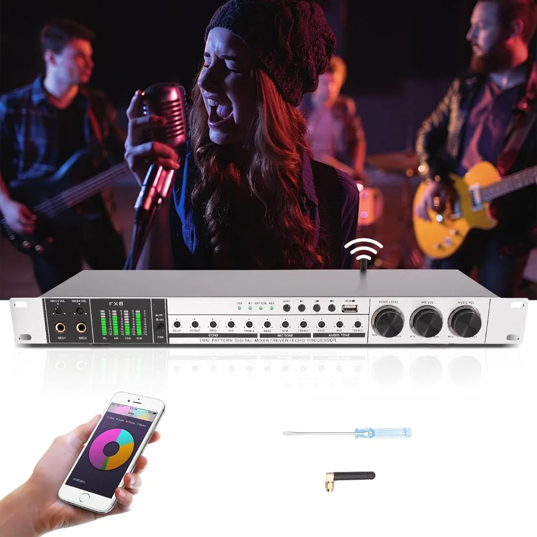 Professional 4 Mic Karaoke Mixer Non-Slip Bluetooth USB EQ