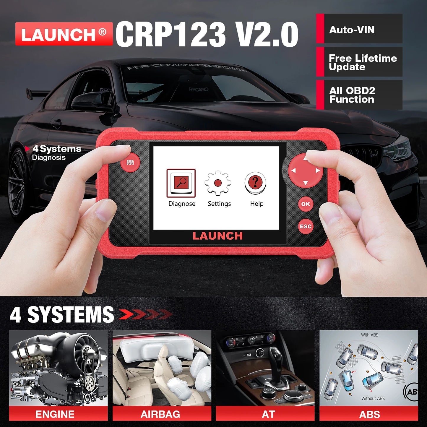 Launch CRP123 OBD2 Scanner ABS SRS SAS Oil ETS Resets