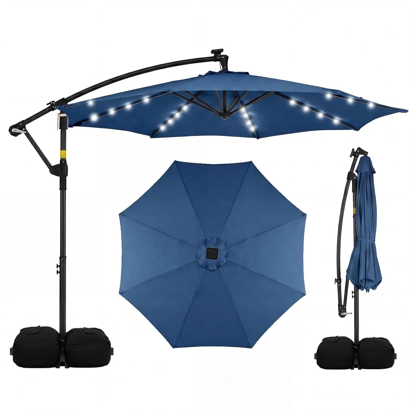 Solar Patio Cantilever Umbrella With Base And 32 LED Lights