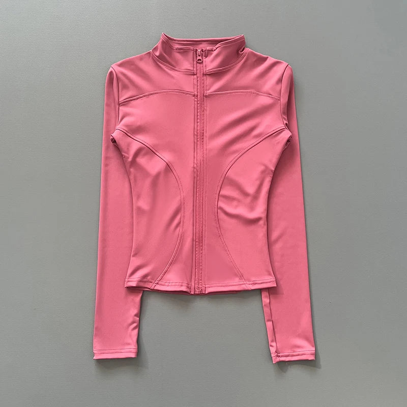 Women's Workout Jacket Stretch Fitted Zip Front Long Sleeve Running Yoga Slimming Waist-Cinching Stand Collar Quick-Dry Sportswe