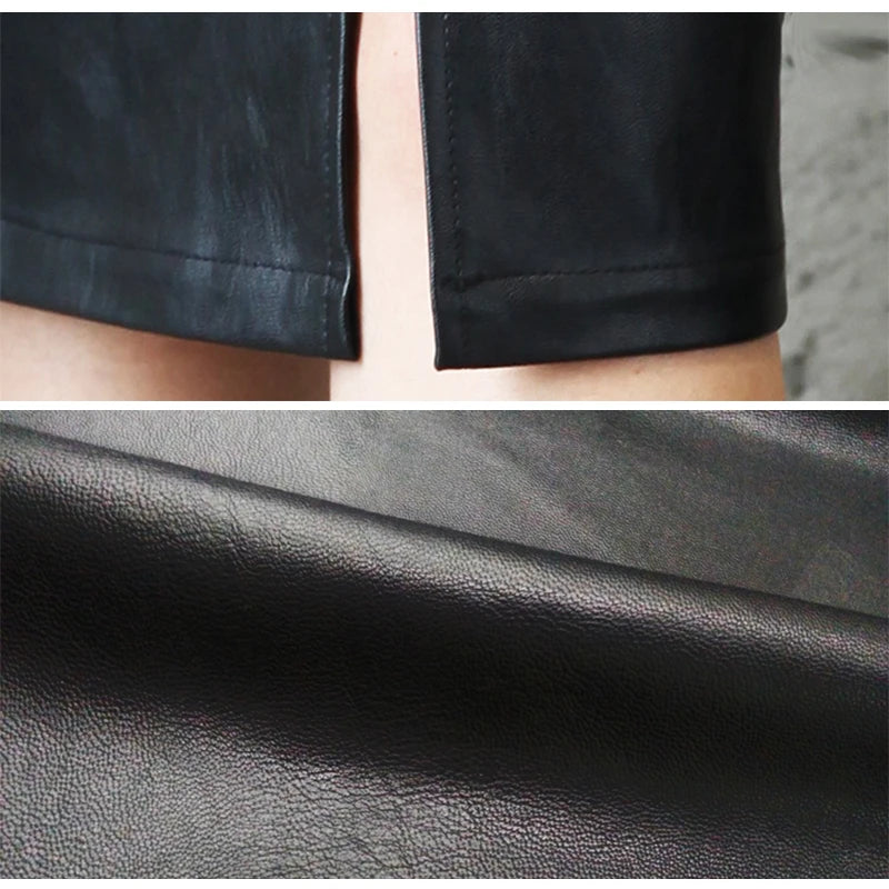 Women PU Leather Midi Skirt Autumn Winter Front Or Back Slit