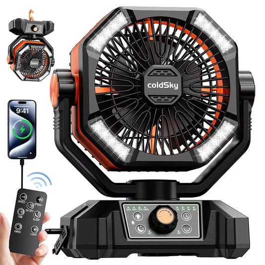 ColdSky Camping Fan With 4 LED Lantern 8 Speeds Portable