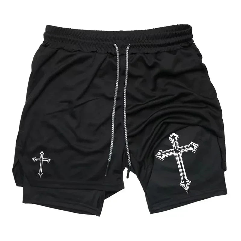 Cross Printed 2in1 Training Shorts With Compression Lining