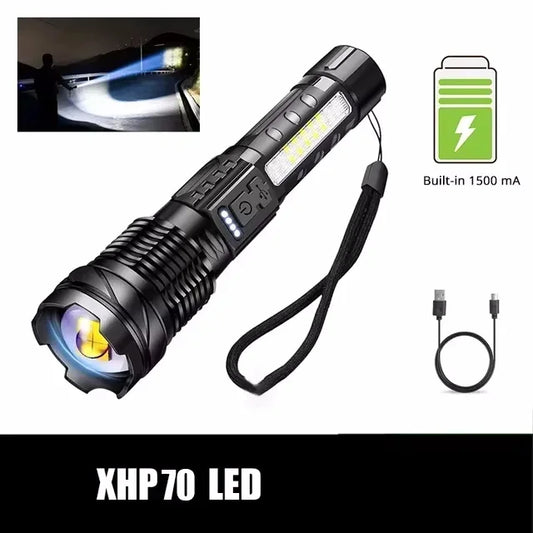 XHP70 LED Torch 18650 Waterproof Side Light Zoom 7 Modes