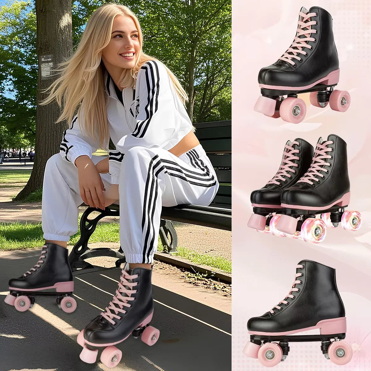 YYW Kids Double Row Roller Skates Quad Wheels Flashing