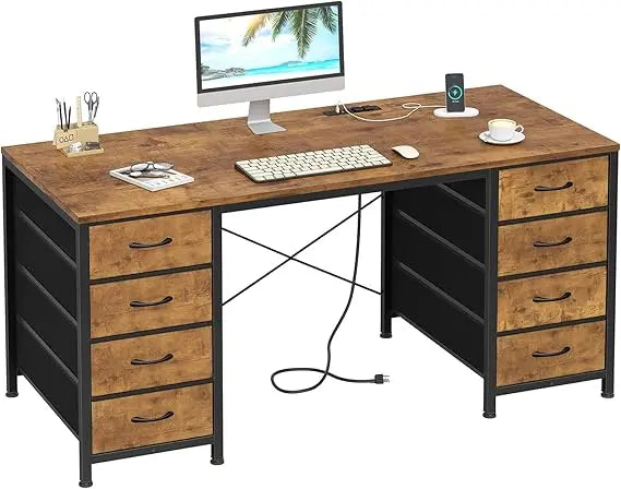 Color Computer Desk With 8 Drawers And Power Outlets