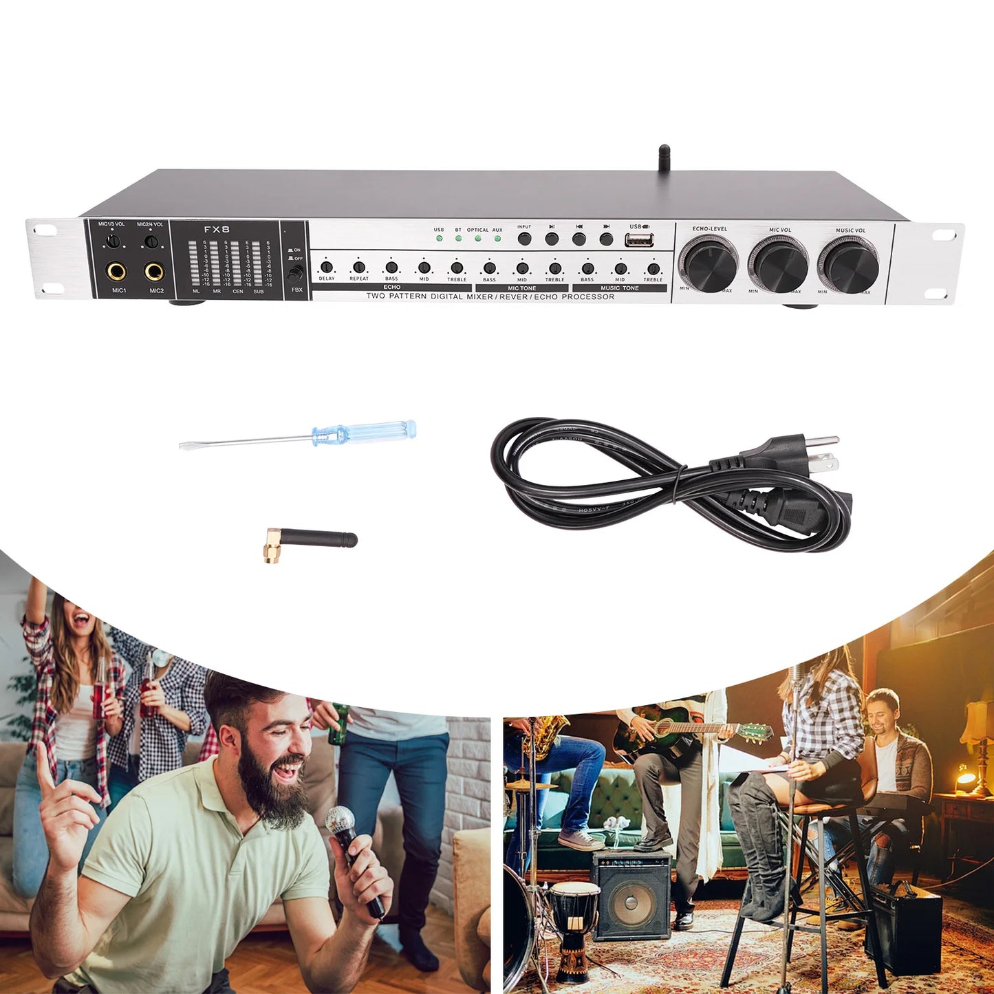 Professional 4 Mic Karaoke Mixer Non-Slip Bluetooth USB EQ