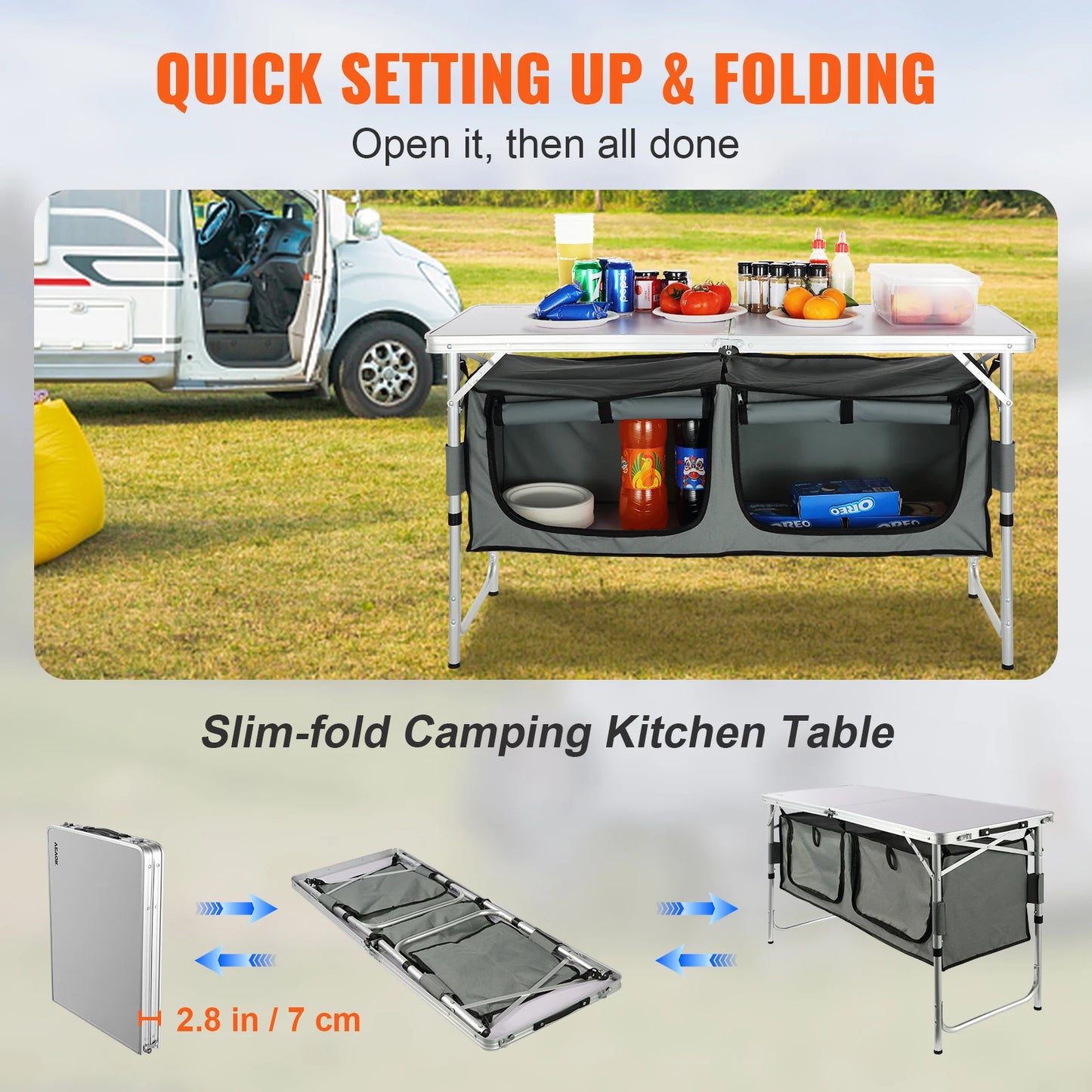 SucceBuy Camping Kitchen Table Folding Outdoor Picnic BBQ