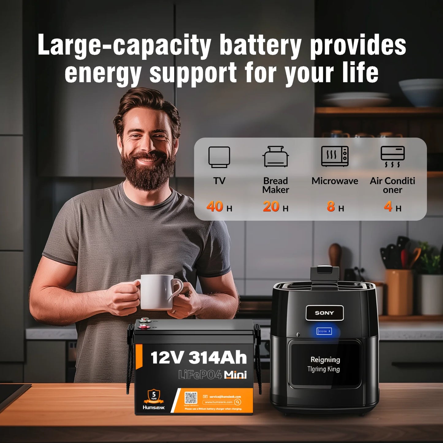 Humsienk 12V 314Ah LiFePO4 Battery 100A BMS For RV