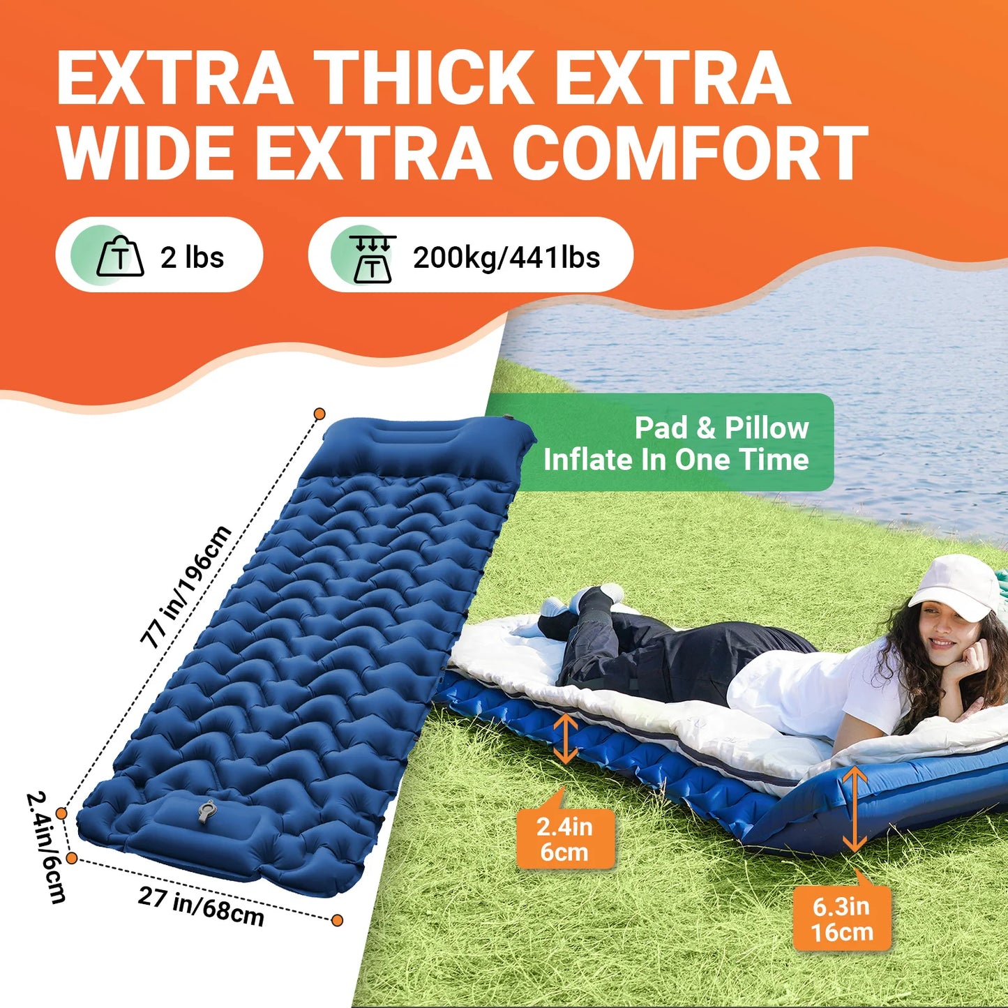 KingCamp Self Inflating Sleeping Pad Ultralight With Pillow