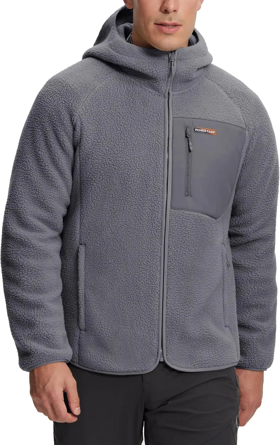 Pioneer Camp Polar Fleece Warm Jacket Men's Winter Hood Chest Pocket Winter Warm Clothing Thick Outwear Coat Hiking Climbing