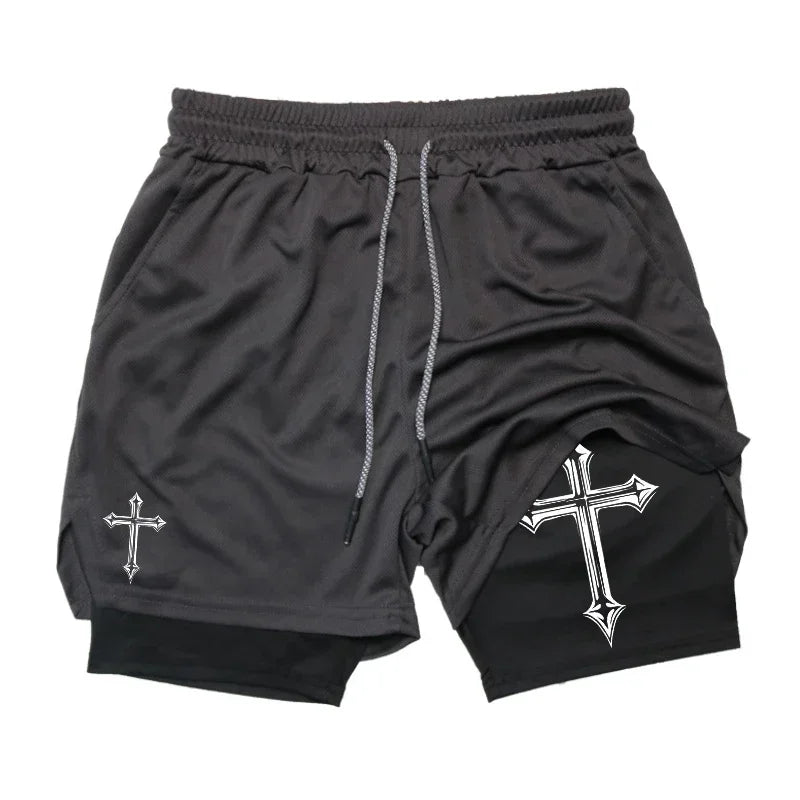 Cross Printed 2in1 Training Shorts With Compression Lining