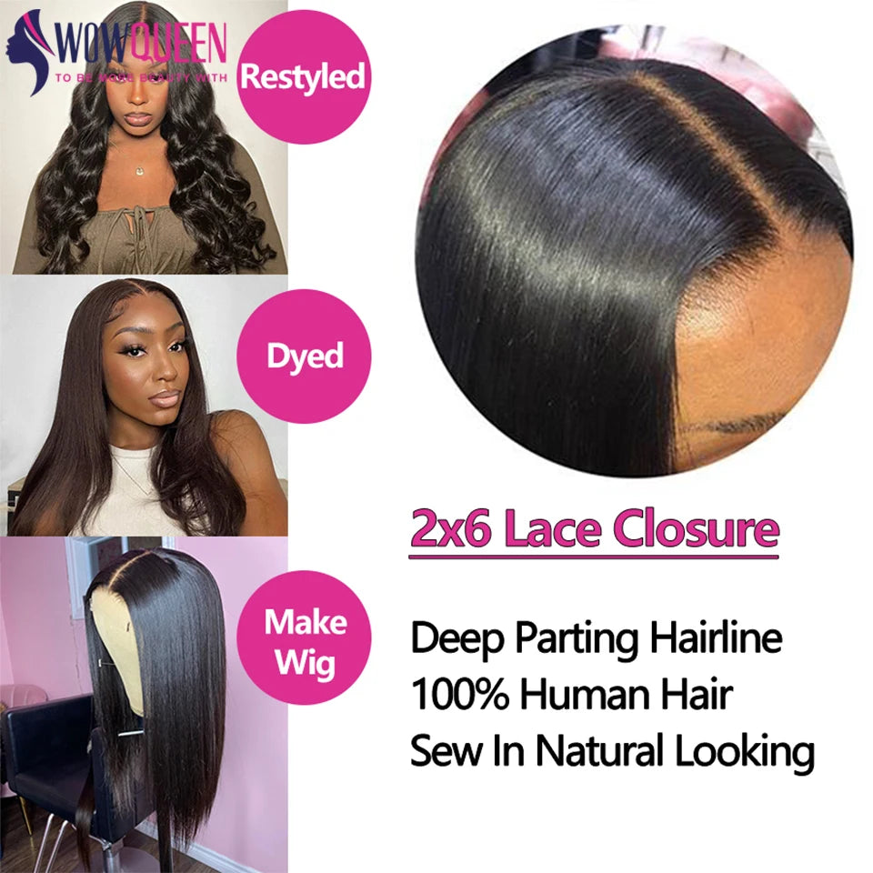 WOWQUEEN Brazilian Remy Straight Hair Bundles With Closure.