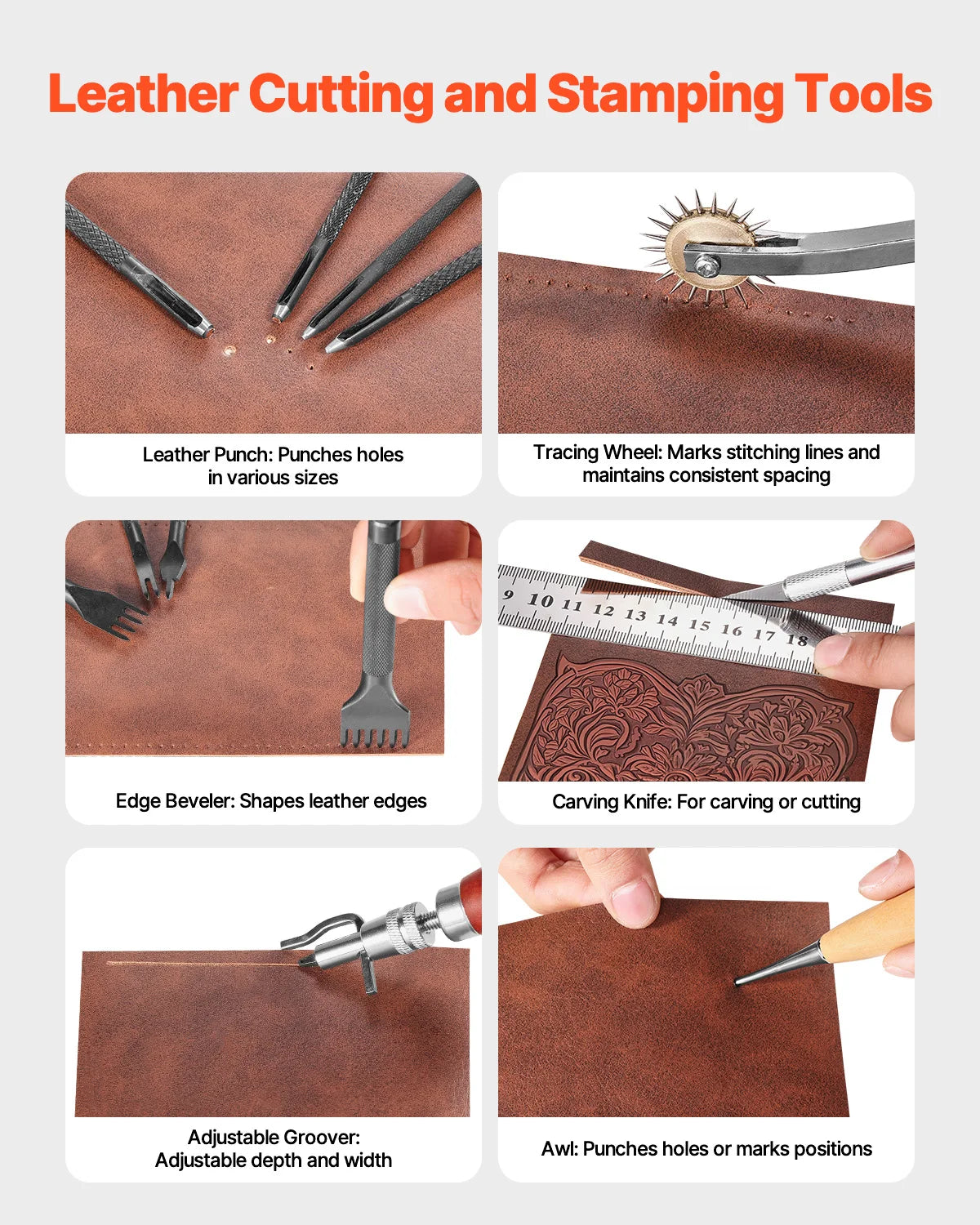 SucceBuy Leather Working Tools Kit Punching Stamping