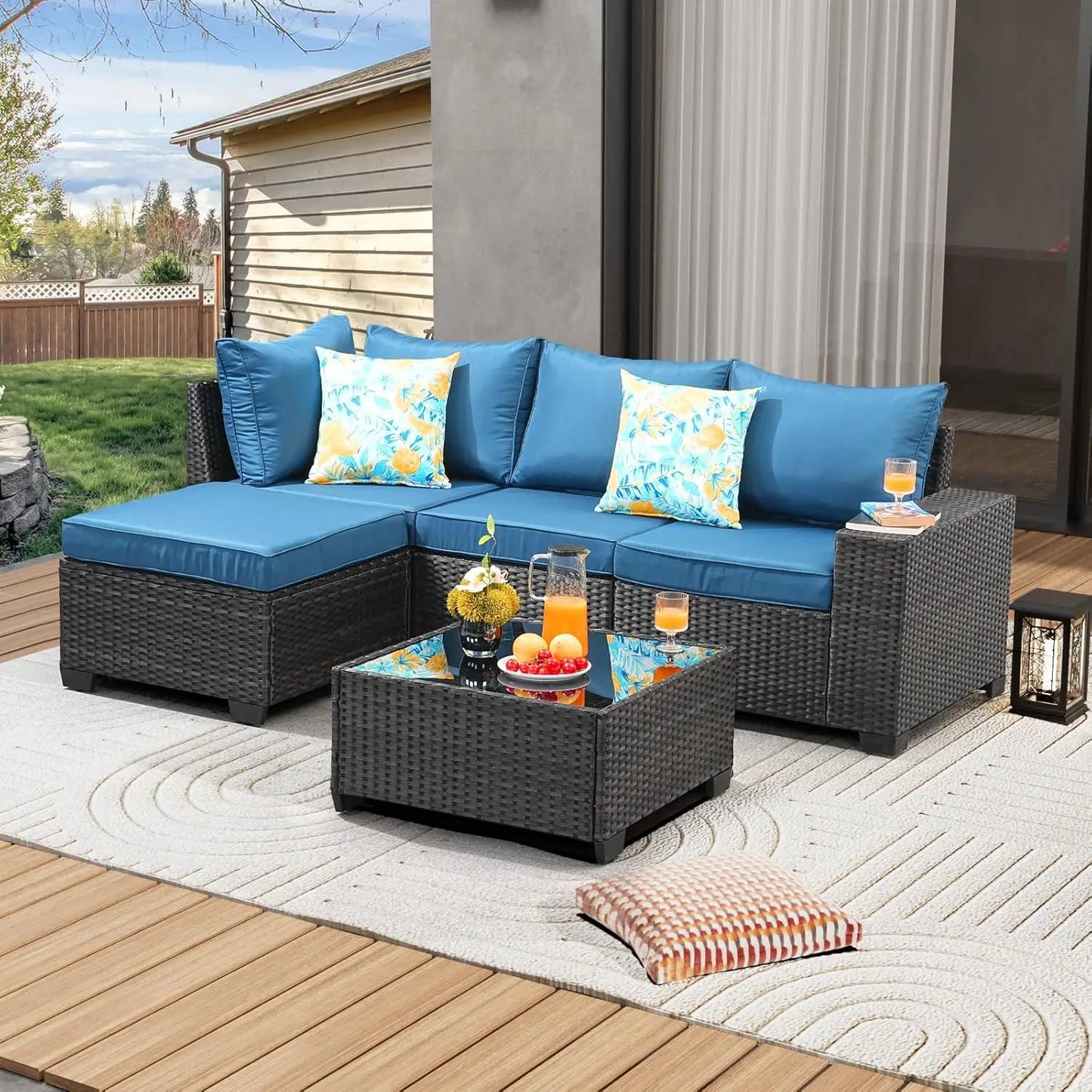 HUANZHUANGF Outdoor Patio Furniture Set All Weather Wicker Sectional Sofa