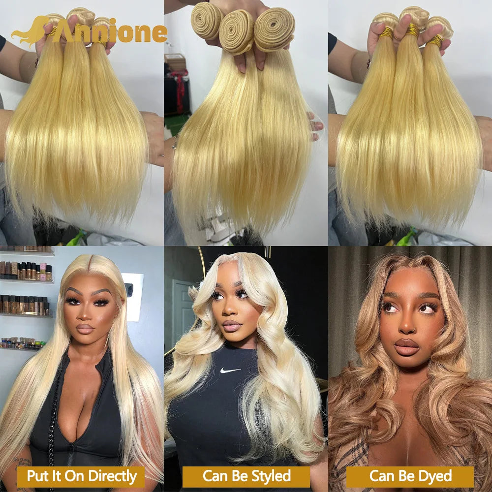 Annione Remy 12A Straight Human Hair Bundles Extensions
