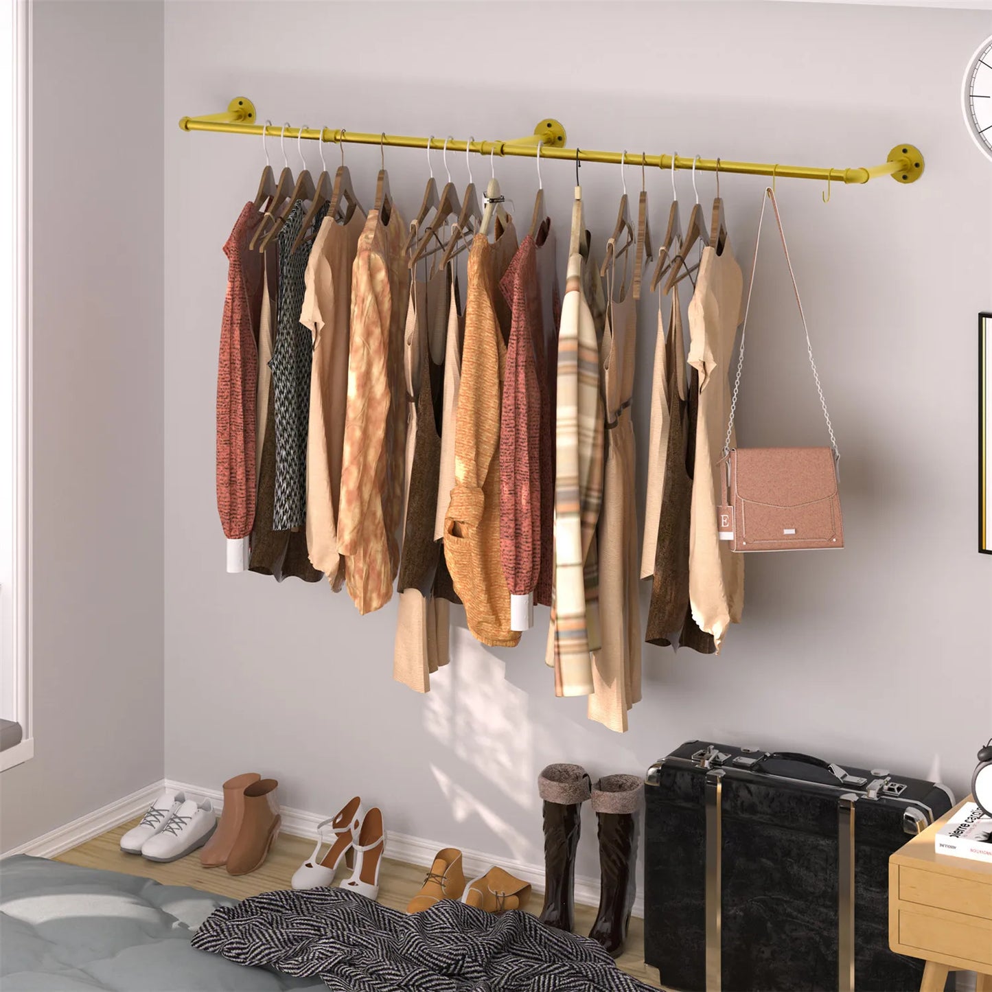 Industrial Pipe Mounted Clothing Rack With Heavy Duty Iron