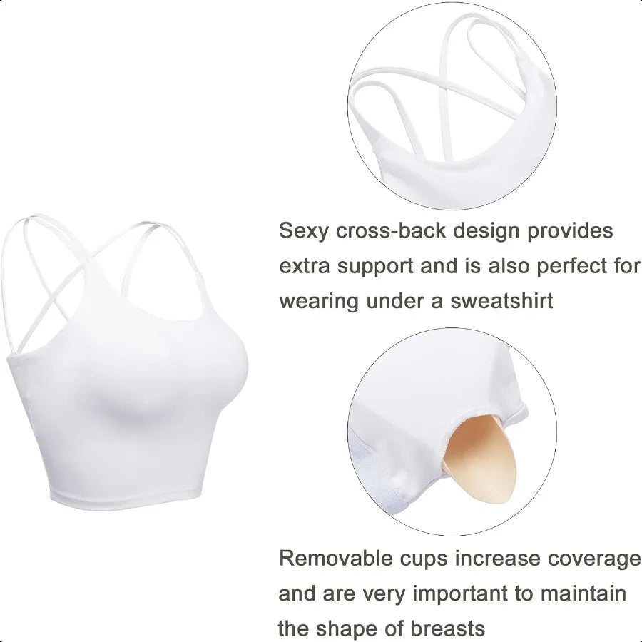 Womens Padded Sports Bra For Running Camisole Crop Top