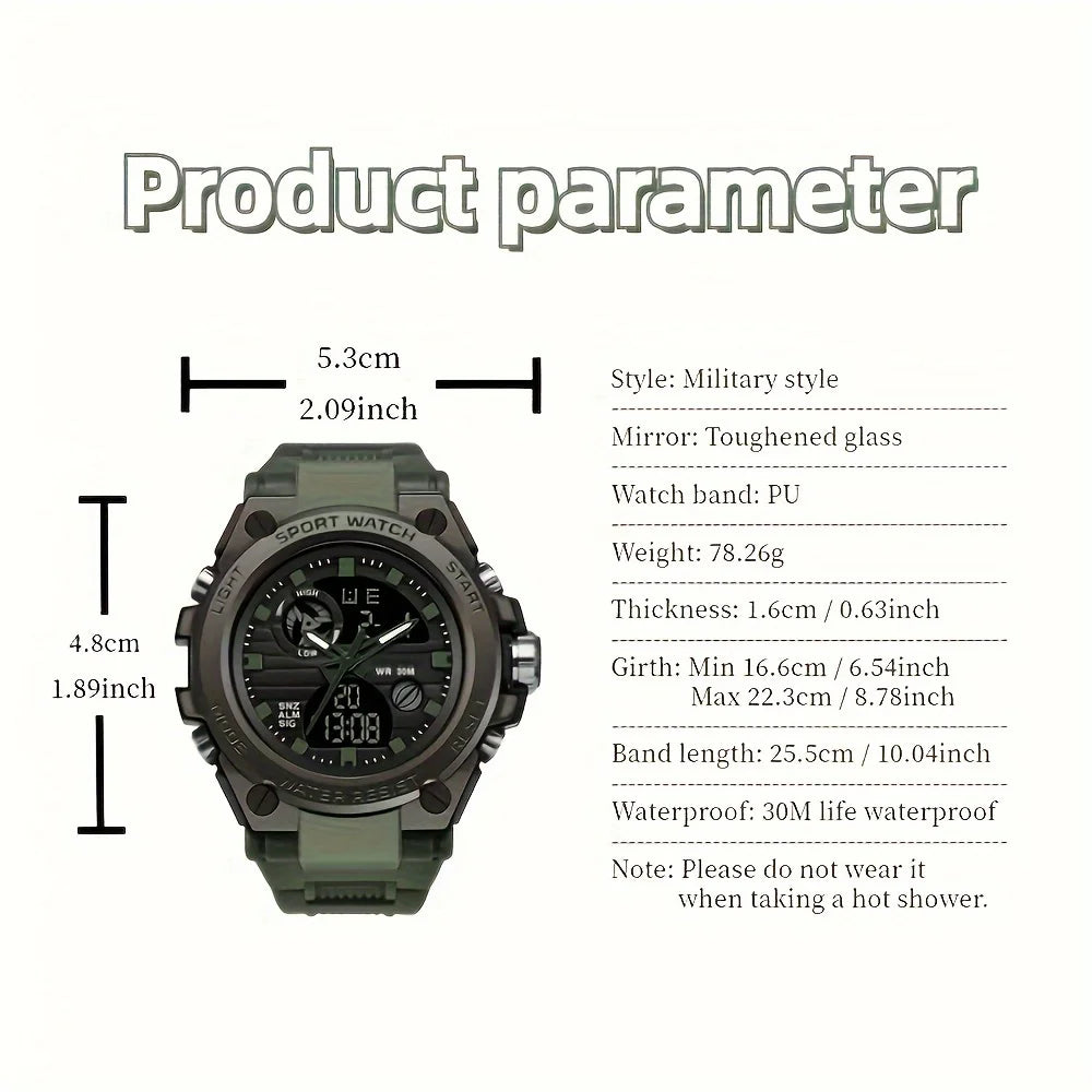 Men Outdoor Tough LED Digital Stopwatch Dual Display Watch